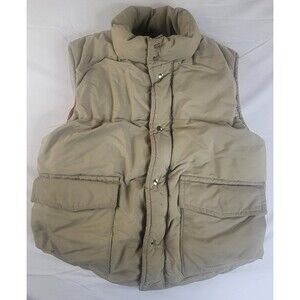 VINTAGE Jones Goose Down Filled Puffer Vest Mens S Brown Duck Slim USA MADE